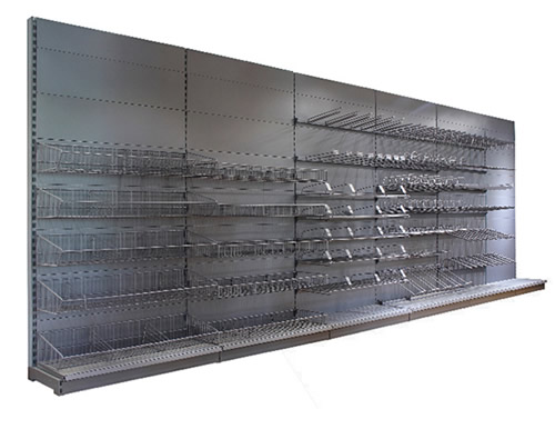 supermarket shelf with hooks